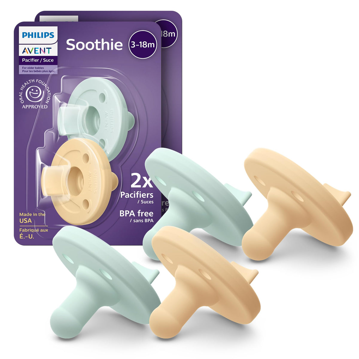Philips Avent Soothie Baby Pacifier for 3-18 Months, BPA-Free, 4-Pack