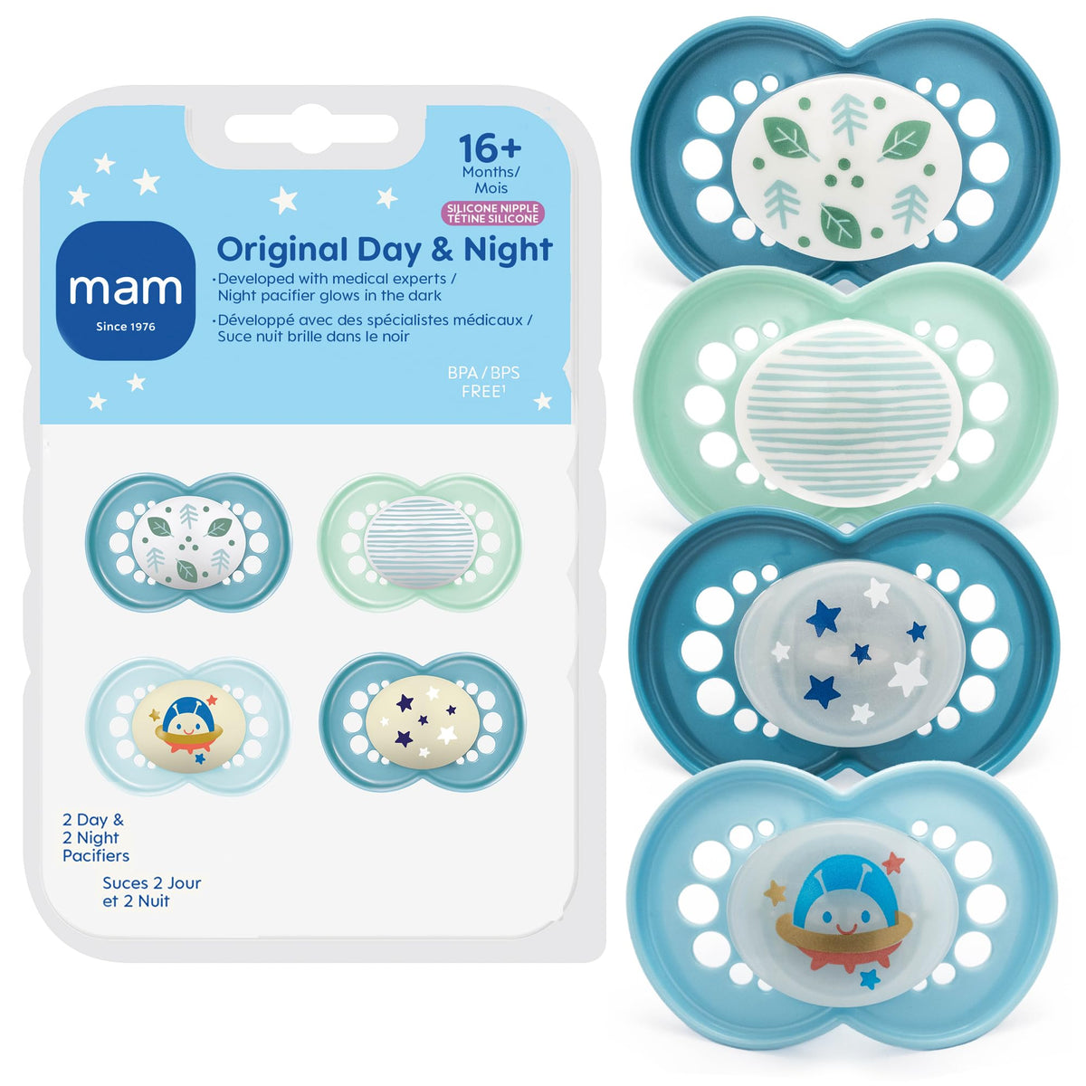 MAM Original Baby Pacifiers 16+ Months, Glows in The Dark, 4 Pack