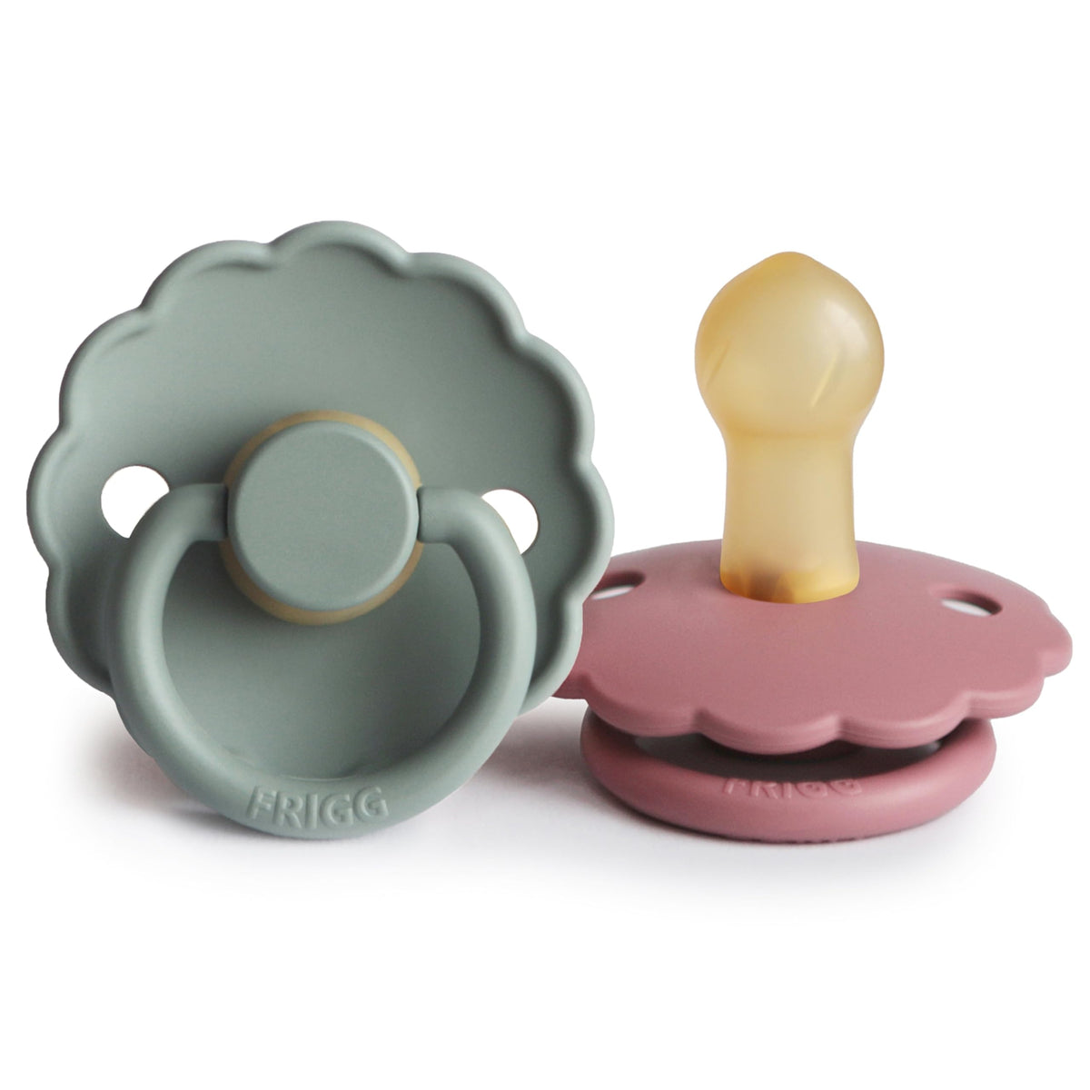FRIGG Daisy Night Natural Rubber Baby Pacifier | Made in Denmark | BPA-Free (Blush/Cream, 6-18 Months) 2-Pack