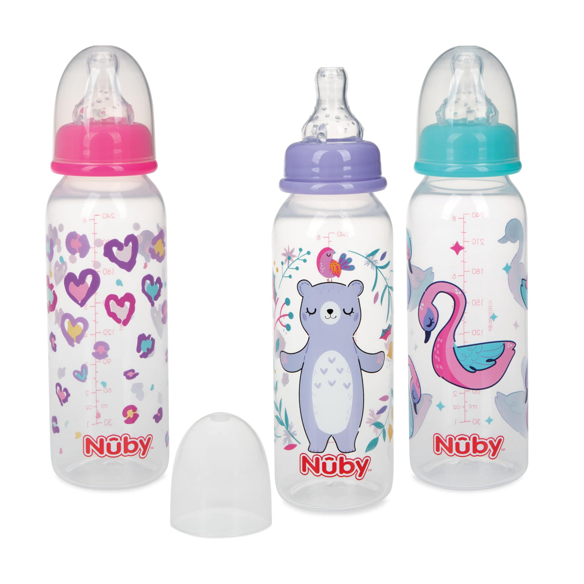 Nuby Printed Non-Drip 8 oz Bottle - 3 Pack