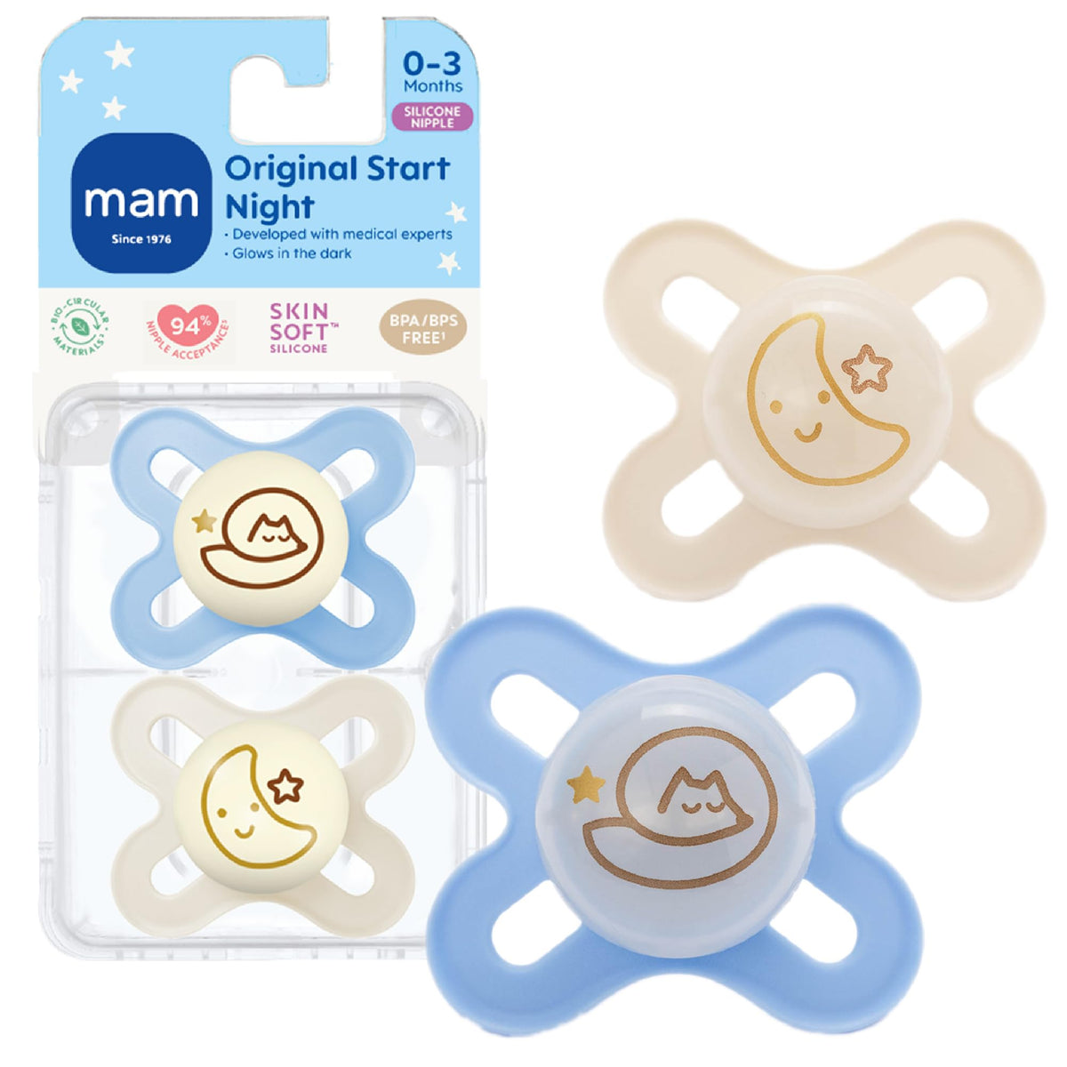 MAM Original Start Baby Pacifiers 0-3 Months, Glow in The Dark, 4 Pack