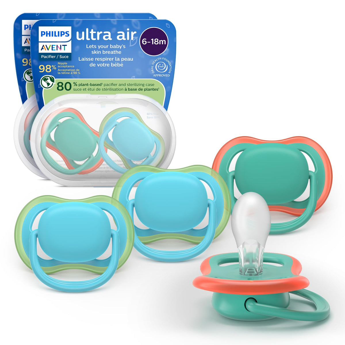 Philips Avent Ultra Air Baby Pacifier for 6-18 Months, BPA-Free, 4-Pack