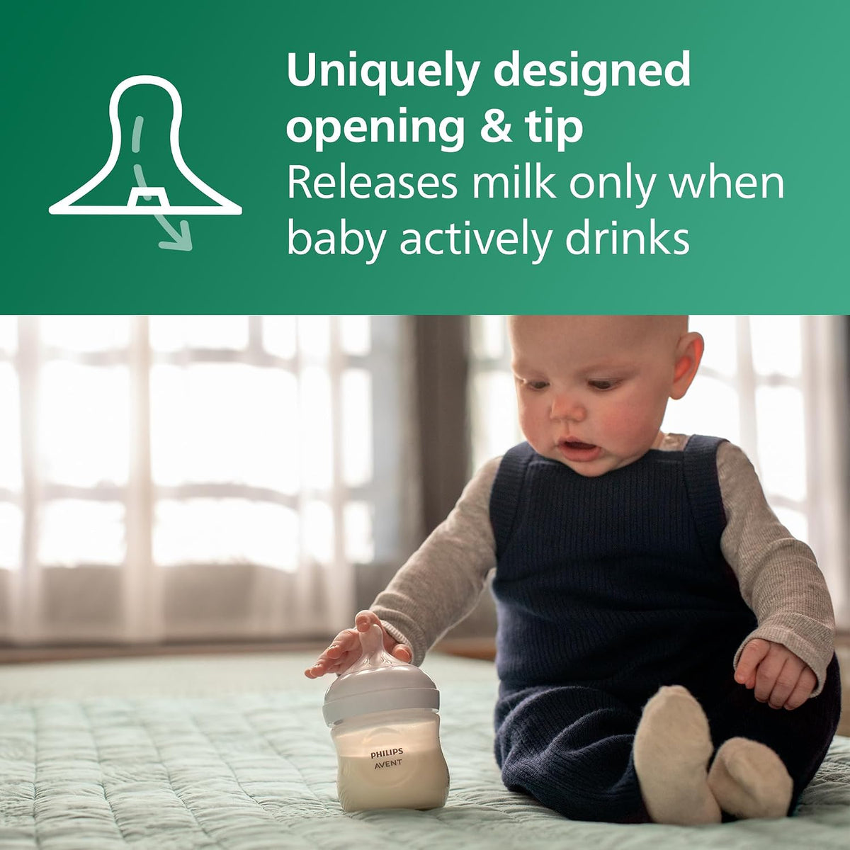 Philips Avent Natural Glass Baby Bottle, Slow Flow, 4 oz, BPA-Free, 1-Pack