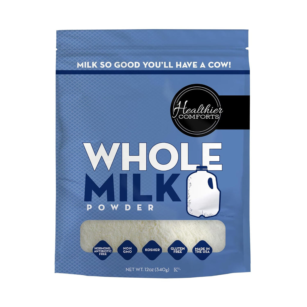 Healthier Comforts Whole Milk Powder | Shelf Stable | Kosher, Gluten Free, Non-GMO, Hormone and Antibiotic Free | Perfect for Shakes, Smoothies, Coffee Creamer, Baking | Made in USA (12oz)