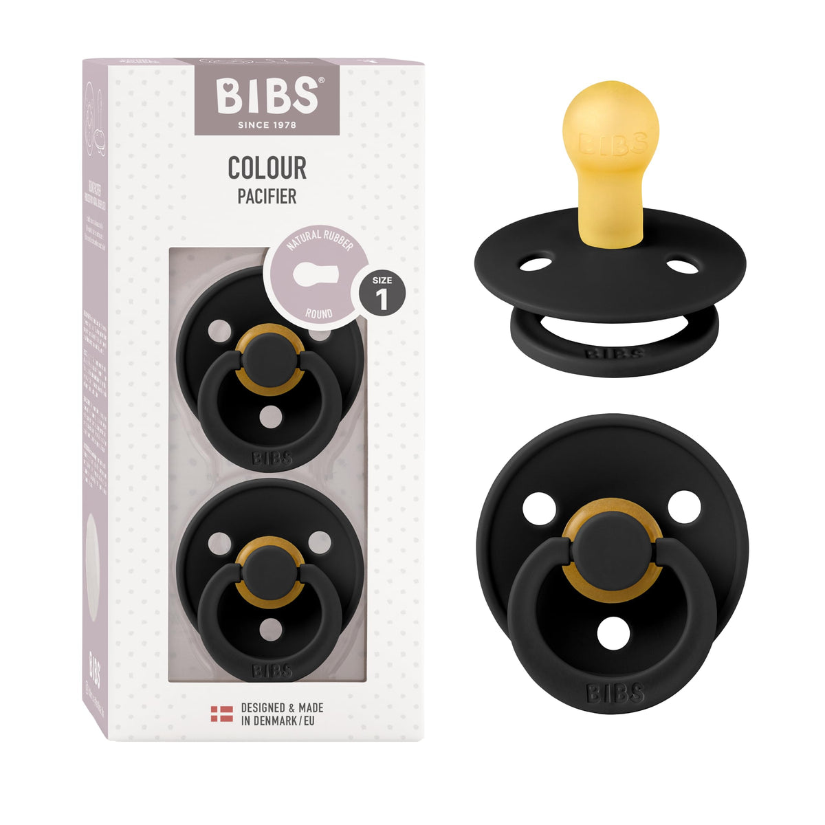 BIBS Pacifiers Colour Collection | Natural Rubber Baby Pacifier | Set of 2 BPA-Free Soothers | Made in Denmark | 0+ Months (Pack of 2) | Blush/Ivory