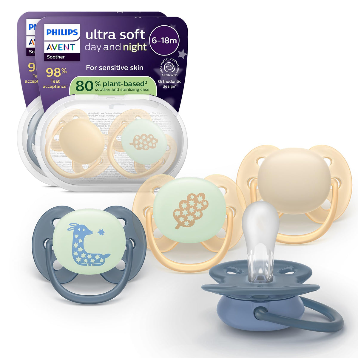 Philips Avent Ultra Soft Day & Night Baby Pacifier, 6-18 Months, BPA-Free