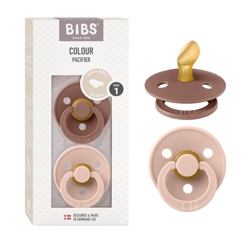 BIBS Pacifiers - Set of 2 | Colour Pacifier with Anatomical Nipple | BPA-Free Natural Rubber | Made in Denmark | Ivory/Blush, 0-6 Months
