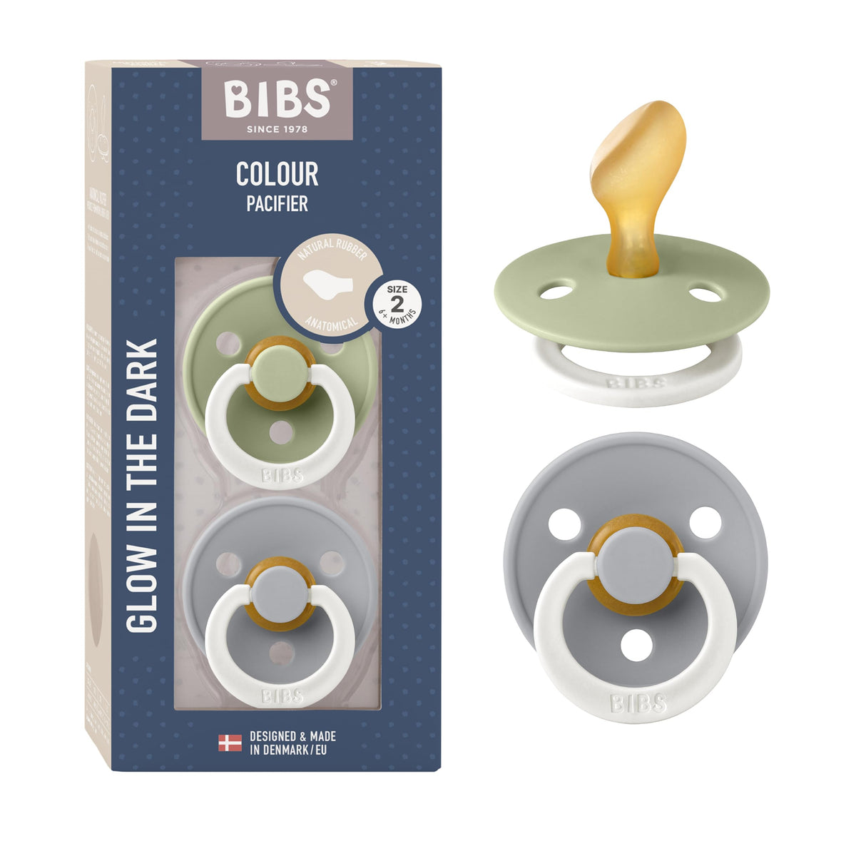 BIBS Pacifiers - Set of 2 | Colour Pacifier with Anatomical Nipple | BPA-Free Natural Rubber | Made in Denmark | Ivory/Blush, 0-6 Months