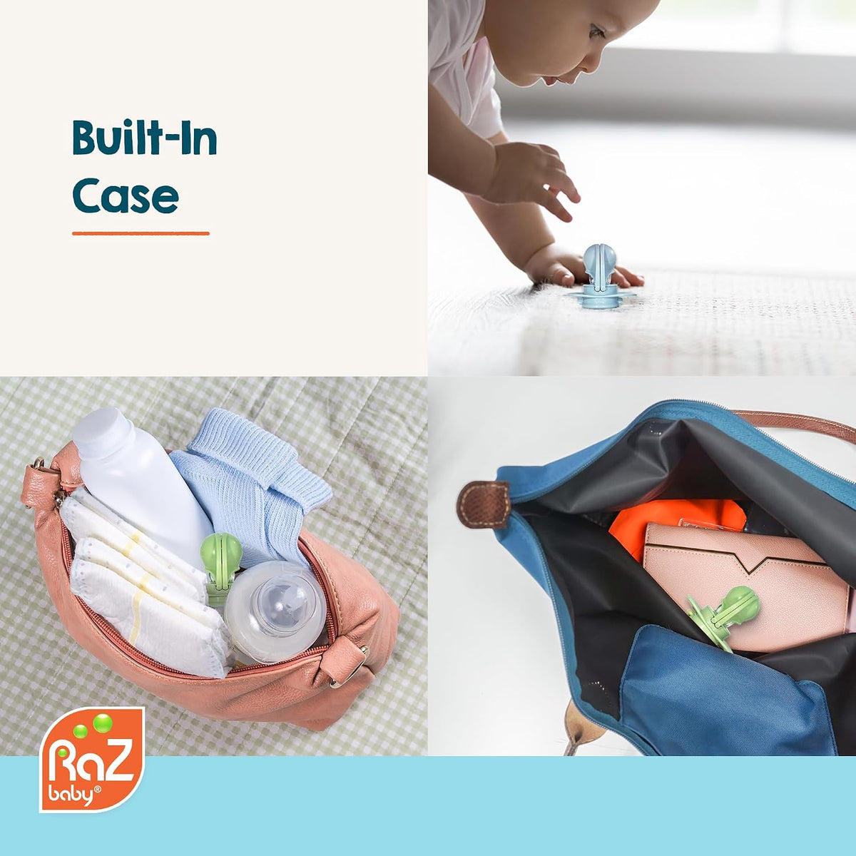 RaZbaby Keep-It-Kleen Baby Pacifier 2-Pack Closes When Dropped - BPA-Free Silicone Orthodontic Nipple, Ideal for Travel, Nipple Stays Clean, 0-36 Months - Grey/Blue
