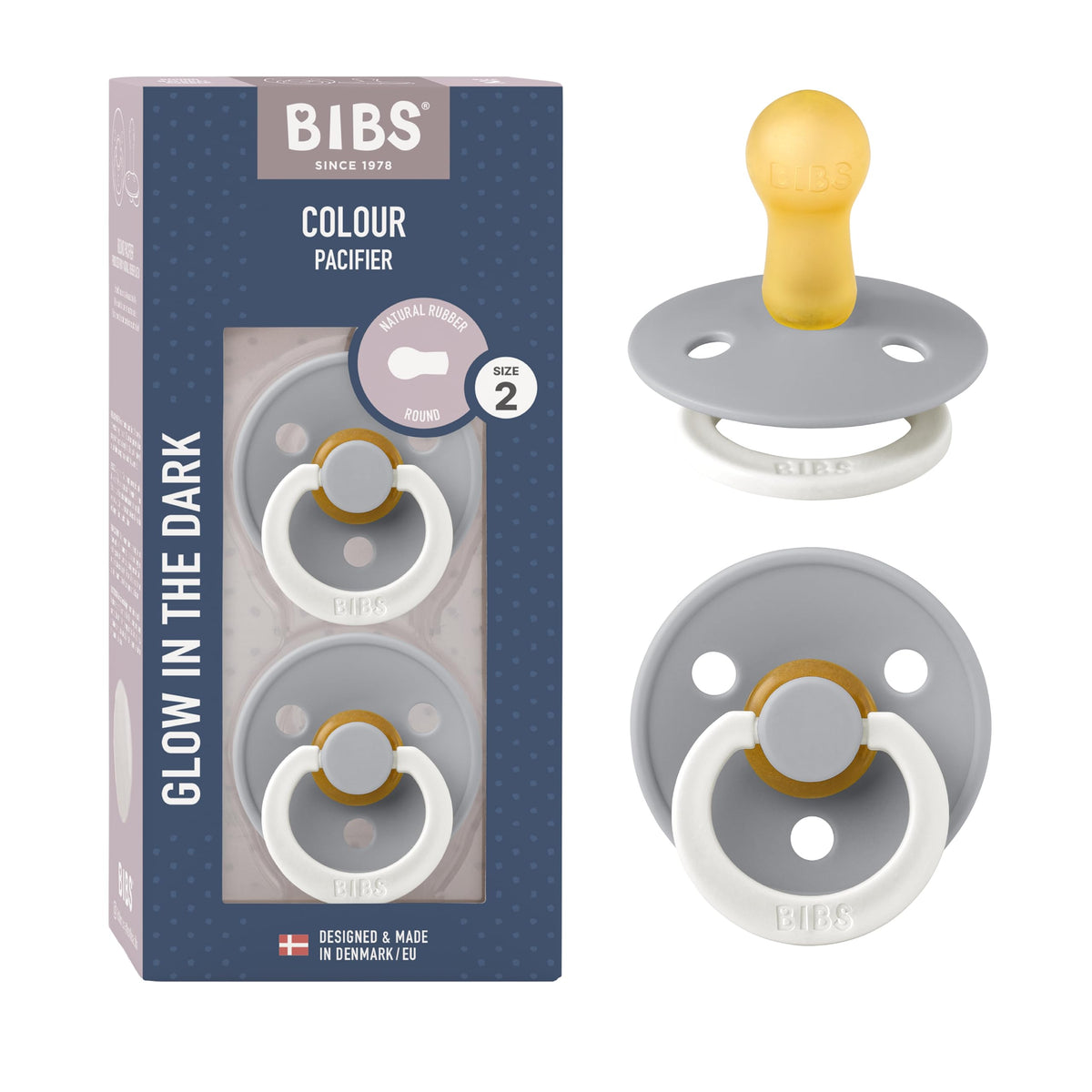 BIBS Pacifiers Colour Collection | Natural Rubber Baby Pacifier | Set of 2 BPA-Free Soothers | Made in Denmark | 0+ Months (Pack of 2) | Blush/Ivory