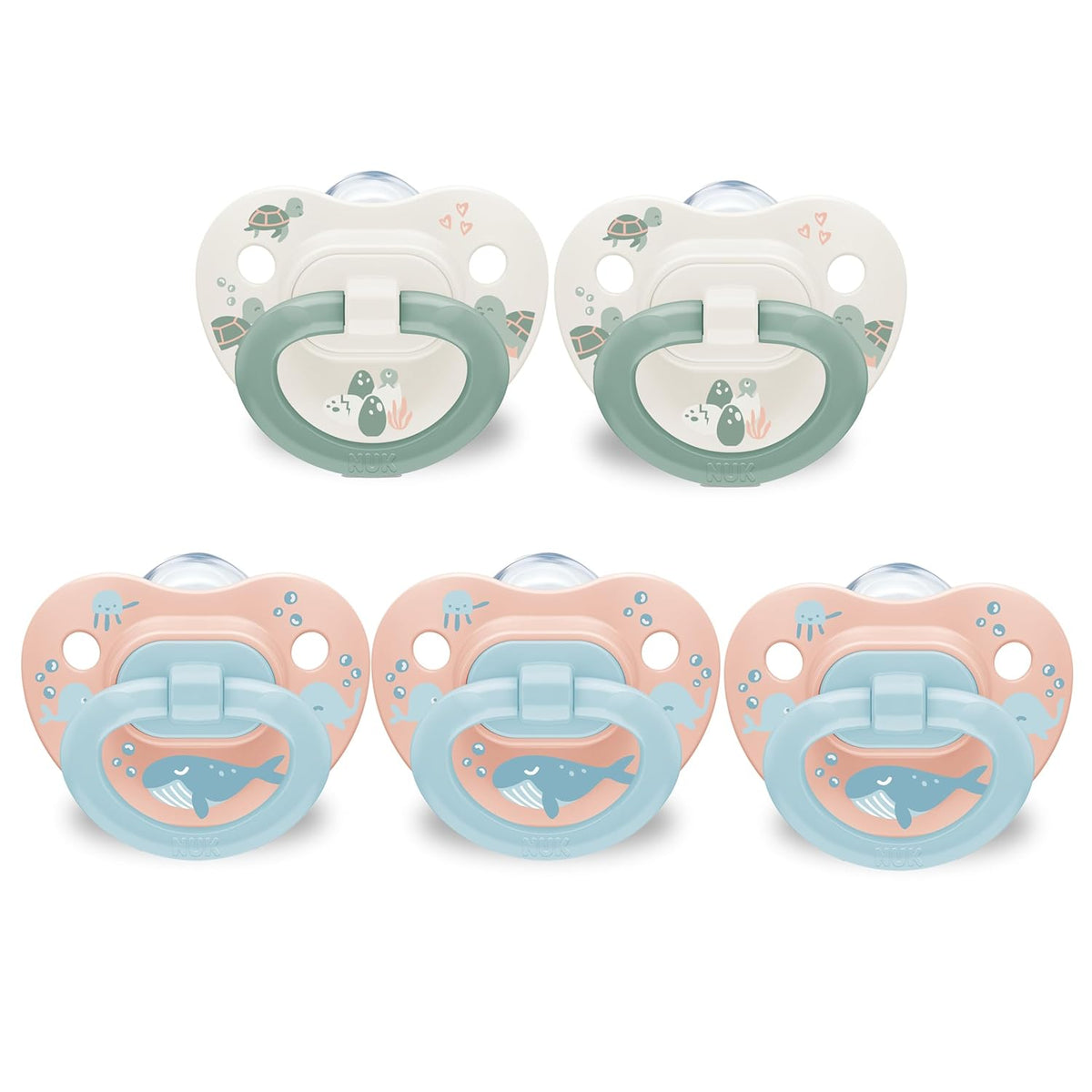 NUK First Choice Classic Orthodontic Baby Pacifier, 18-36 Months Toddler Pacifier, Blue & Orange, Baby Must Haves, 5-Pack