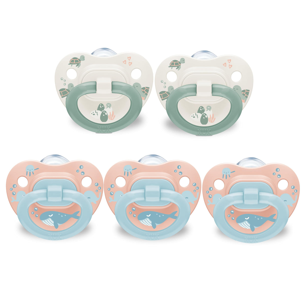 NUK First Choice Classic Orthodontic Baby Pacifier, 18-36 Months Toddler Pacifier, Blue & Orange, Baby Must Haves, 5-Pack