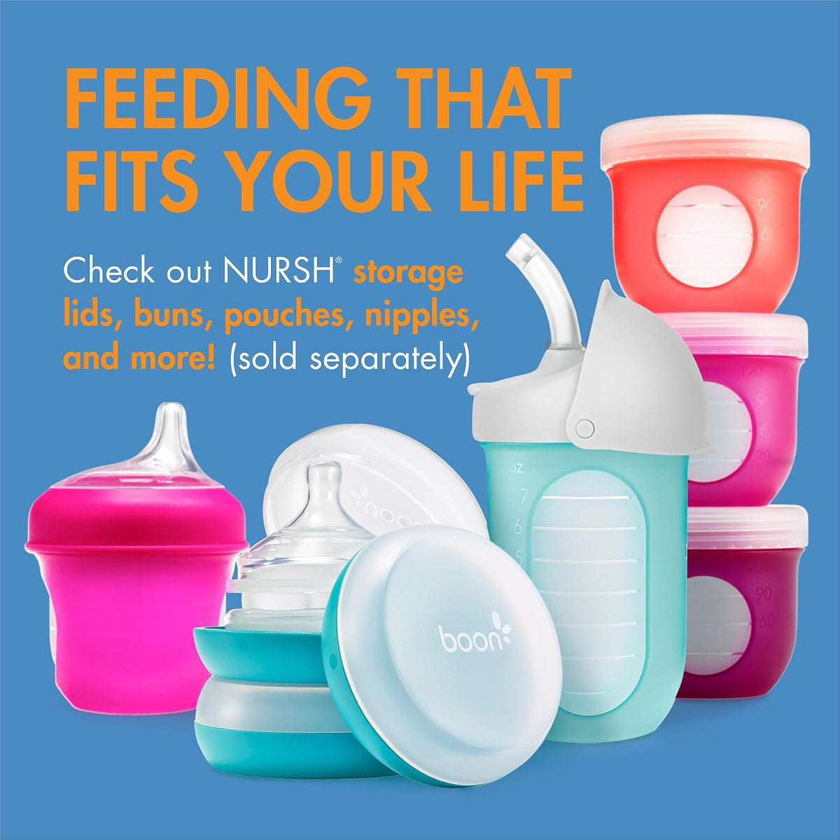 Boon Nursh Silicone Baby Bottles - Color Block - 4 Oz - 3 Count