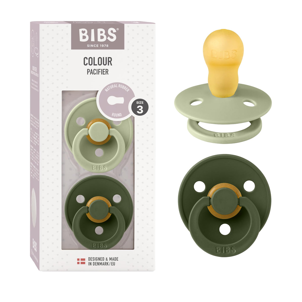 BIBS Pacifiers Colour Collection | Natural Rubber Baby Pacifier | Set of 2 BPA-Free Soothers | Made in Denmark | 0+ Months (Pack of 2) | Blush/Ivory