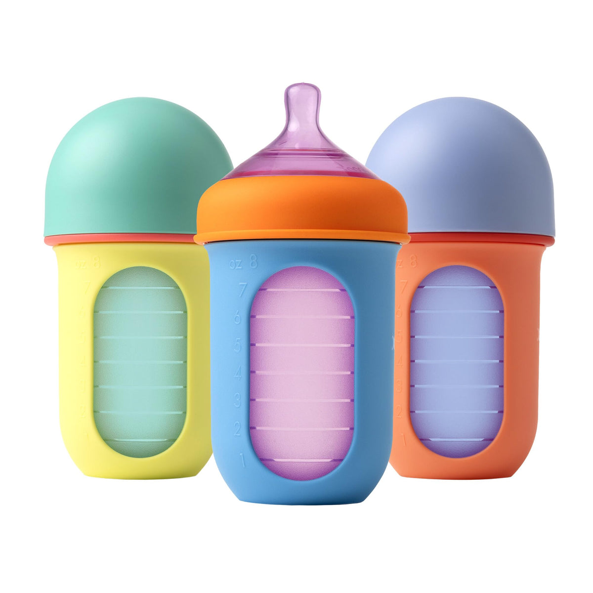 Boon Nursh Silicone Baby Bottles - Color Block - 8 Oz - 3 Count