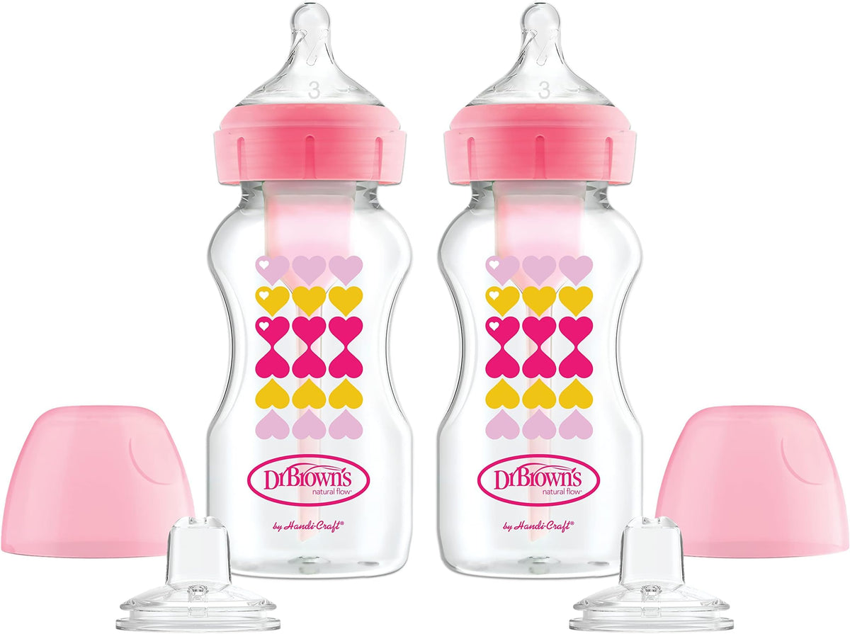 Dr. Brown's Wide-Neck Sippy Bottle Starter Kit, Pink, 6m+, 2-Pack