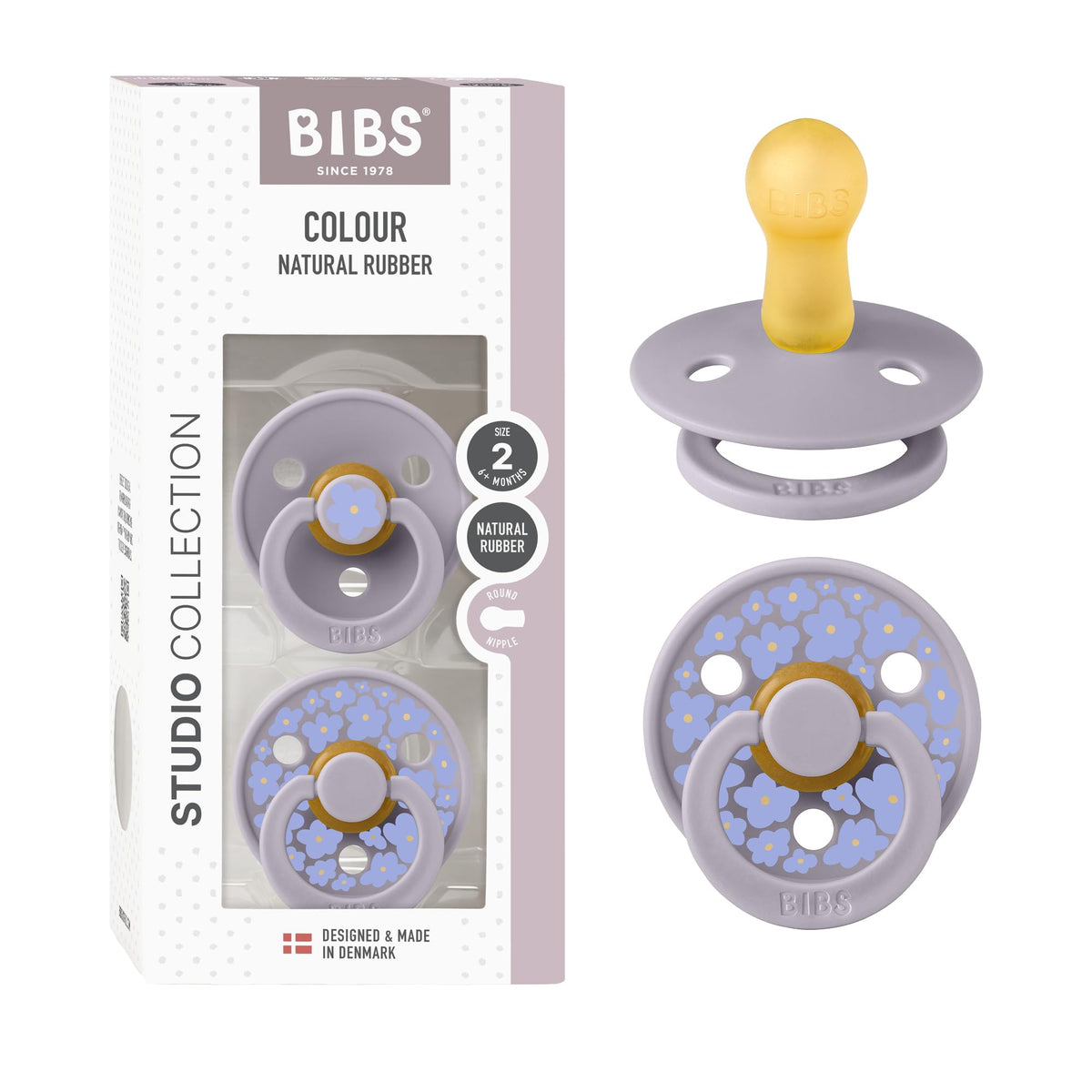 BIBS Colour Pacifier, 6-18 Months, 2-Pack, Round, Block Baby Pink Coral