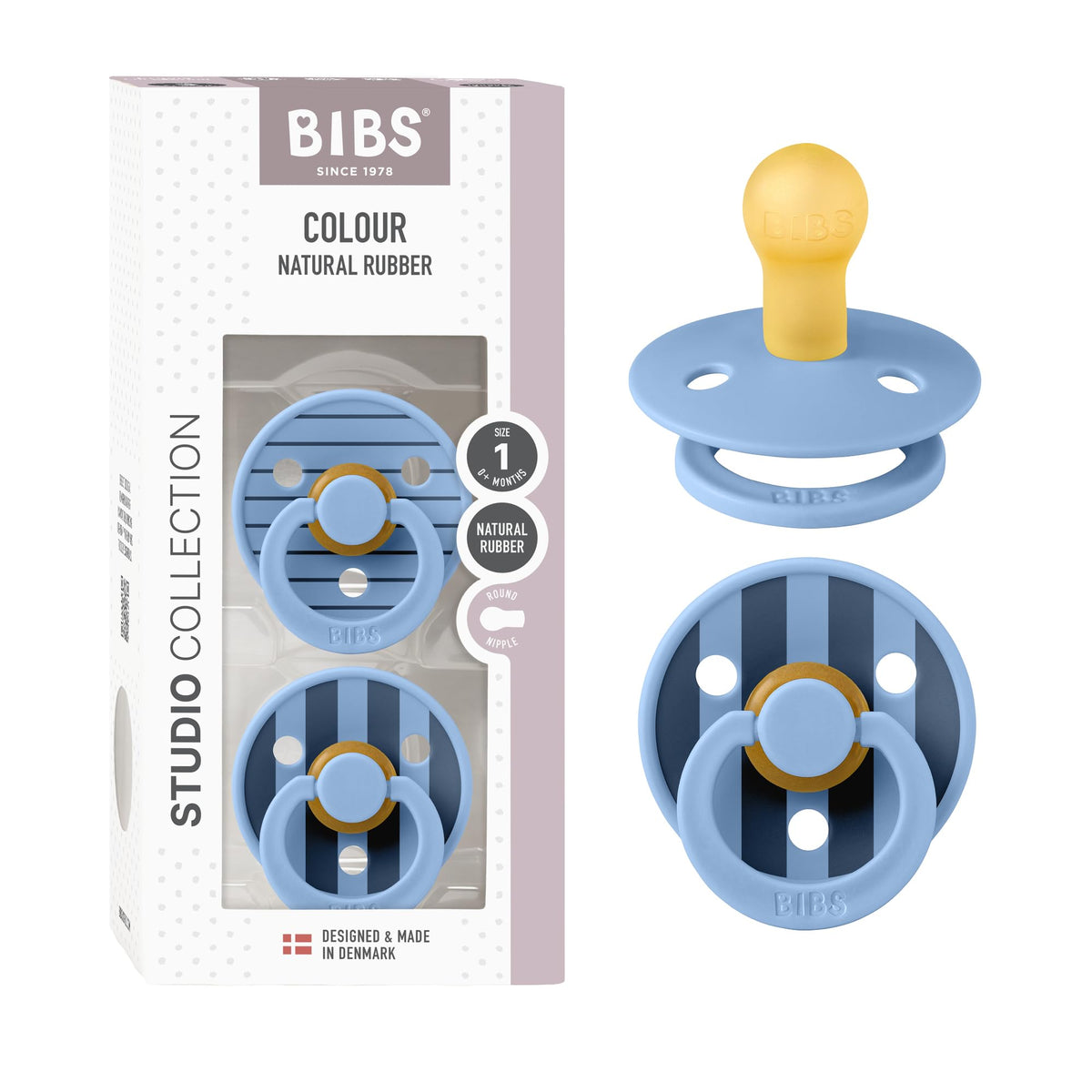 BIBS Colour Pacifier, 6-18 Months, 2-Pack, Round, Block Baby Pink Coral
