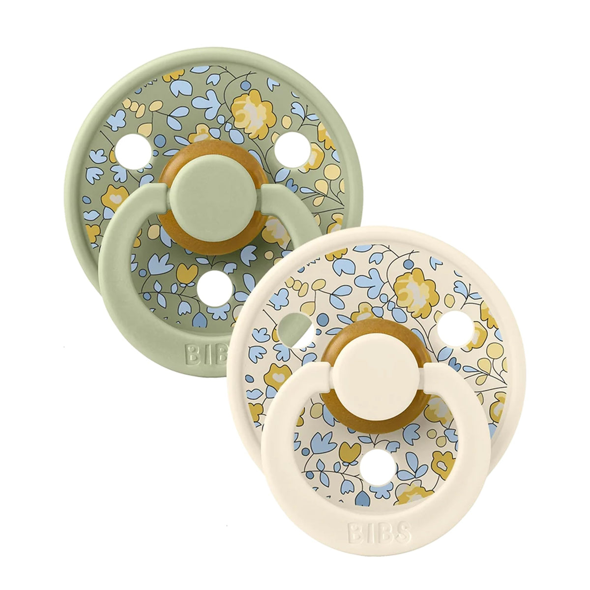 BIBS x Liberty Colour Pacifier, 0-6 Months, 2-Pack, Round, Capel Dusty Blue