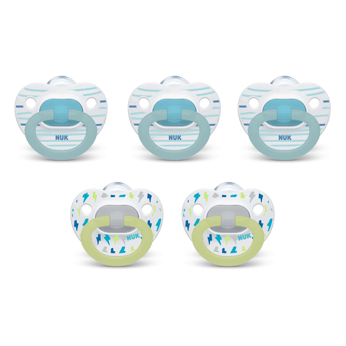 NUK First Choice Classic Orthodontic Baby Pacifier, 18-36 Months Toddler Pacifier, Blue & Orange, Baby Must Haves, 5-Pack