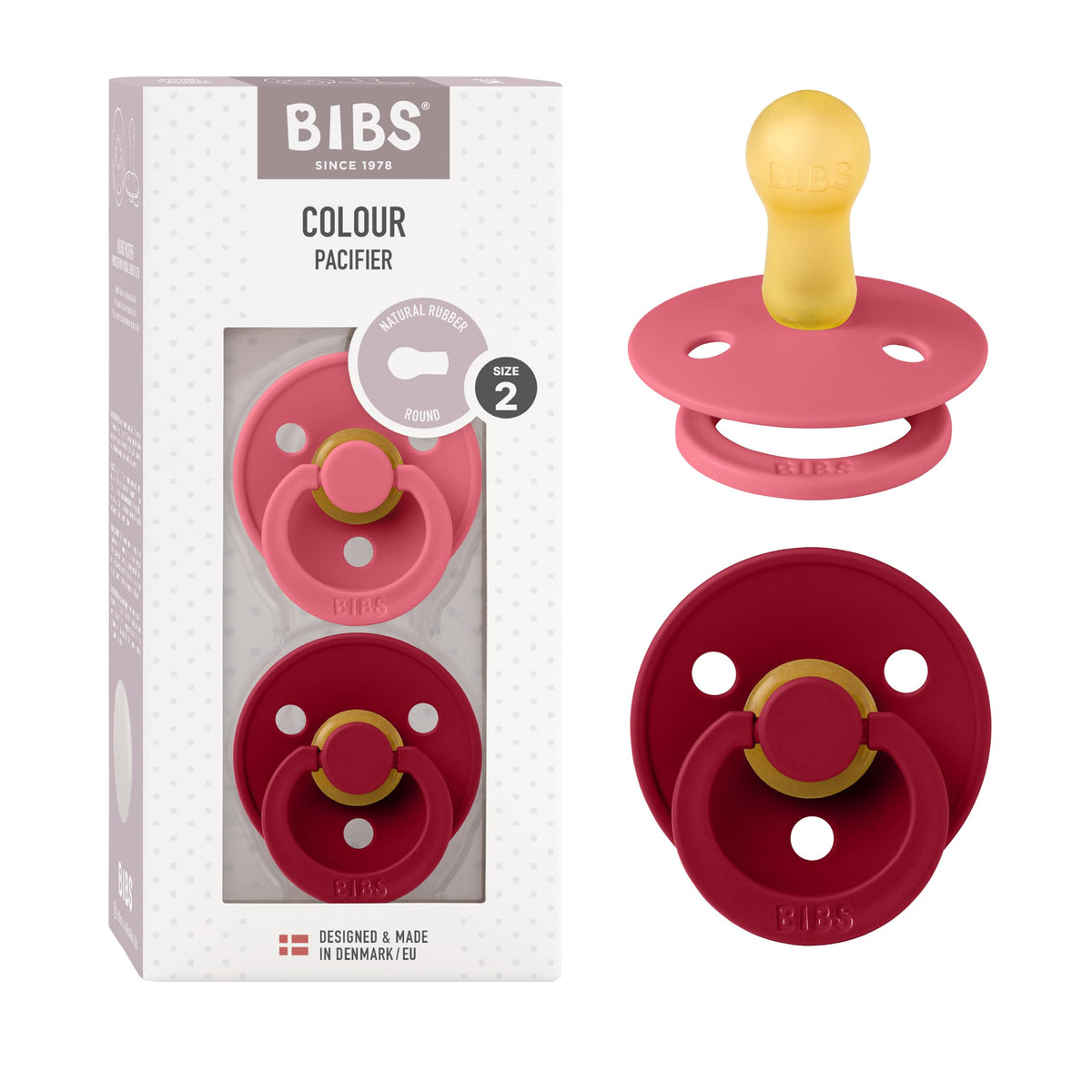 BIBS Pacifiers Colour Collection | Natural Rubber Baby Pacifier | Round Nipple | Set of 2 BPA-Free Soothers | Made in Denmark | 0+ Months (Pack of 2) | Sage/Ivory