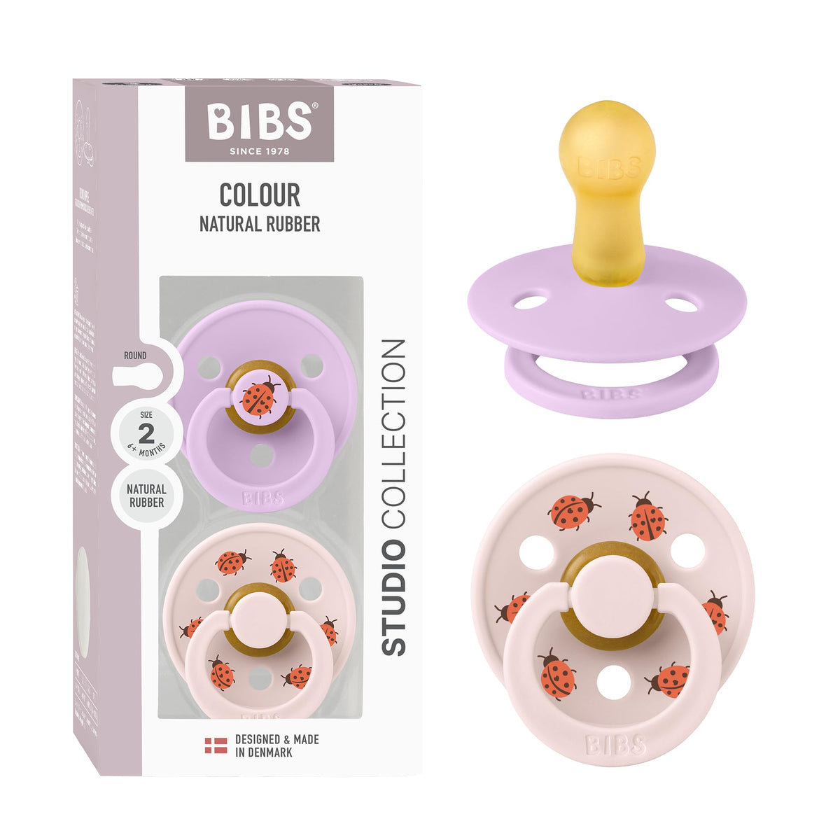 BIBS Colour Pacifier, 6-18 Months, 2-Pack, Round, Block Baby Pink Coral