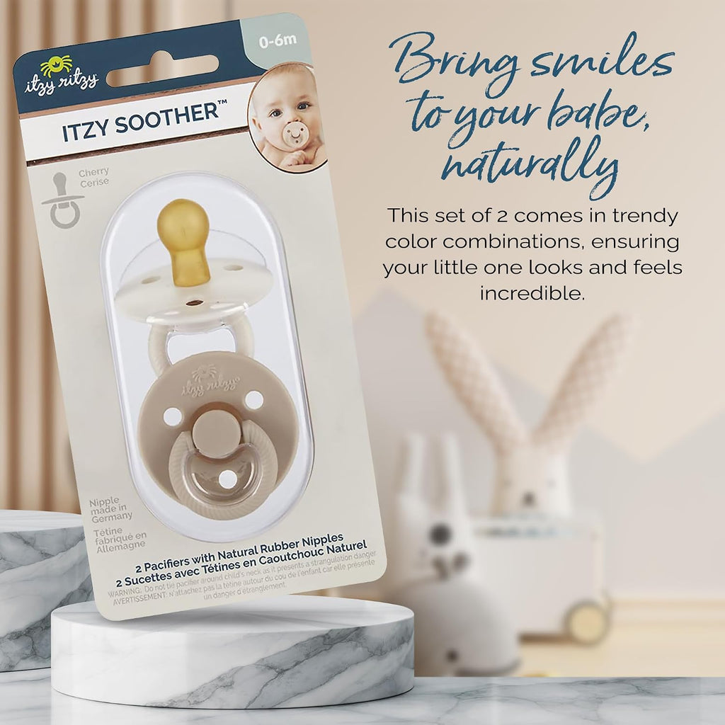 Itzy Ritzy Natural Rubber Pacifiers for 0–6 Mos, Set of 2 (Coconut/Toast)