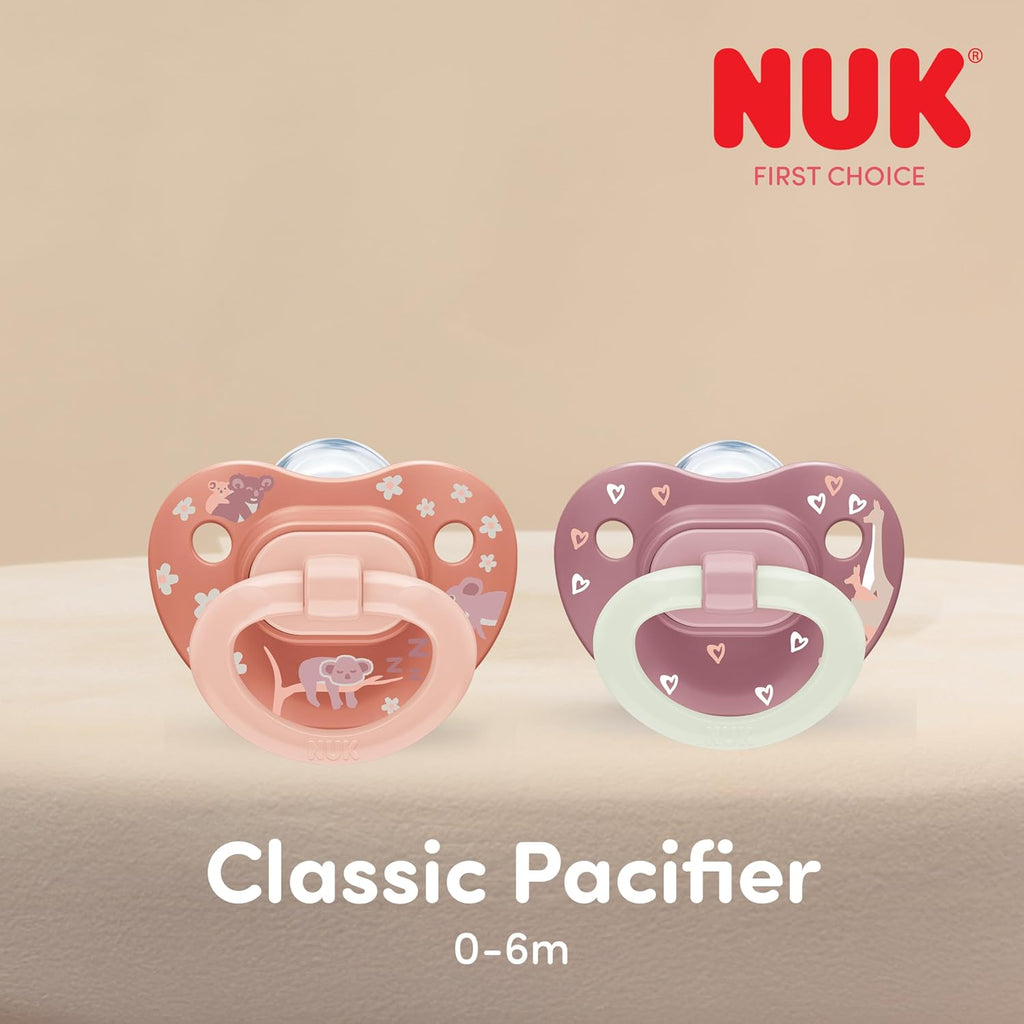 NUK First Choice Classic Orthodontic Baby Pacifier, 0-6 Months Newborn Pacifier, Orange & Pink, Newborn Essentials, 5-Pack