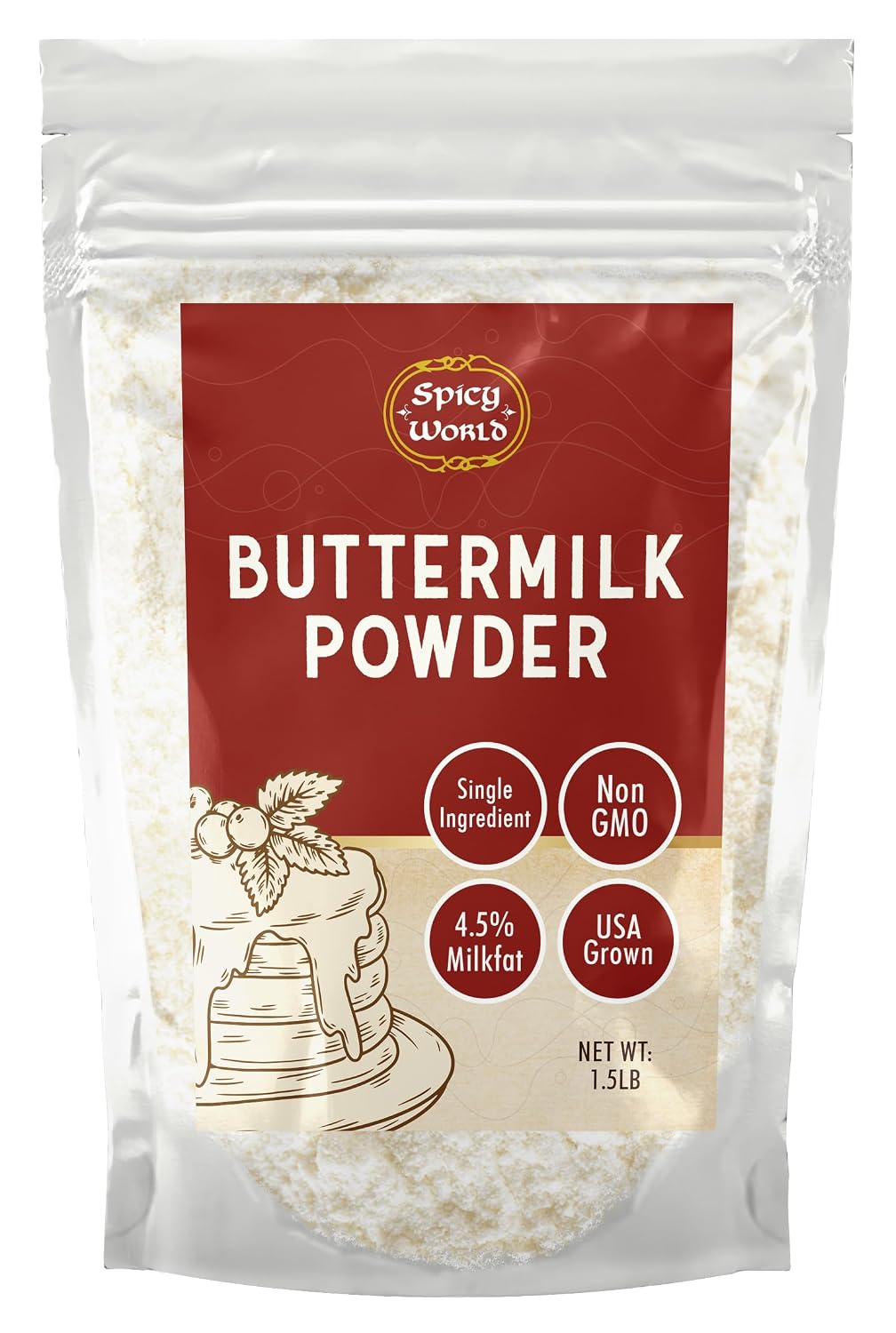 Spicy World Premium Buttermilk Powder 1.5 LB - Made in USA from Sweet Cream, Non-GMO, 4.5% Milkfat, Perfect for Biscuits, Cornbread, and More!