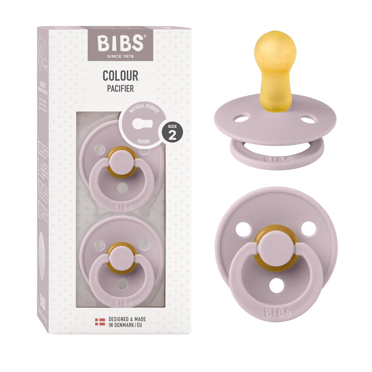 BIBS Pacifiers Colour Collection | Natural Rubber Baby Pacifier | Set of 2 BPA-Free Soothers | Made in Denmark | 0+ Months (Pack of 2) | Blush/Ivory