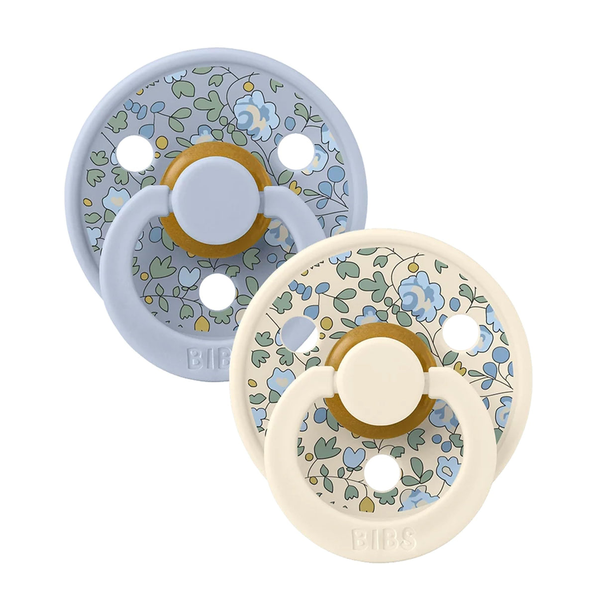 BIBS x Liberty Colour Pacifier, 0-6 Months, 2-Pack, Round, Capel Dusty Blue