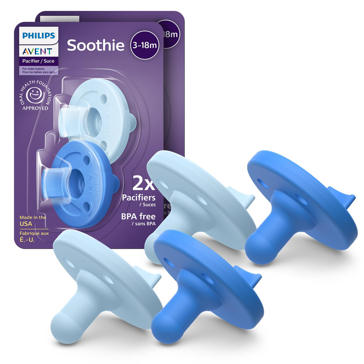 Philips Avent Soothie Baby Pacifier for 3-18 Months, BPA-Free, 4-Pack