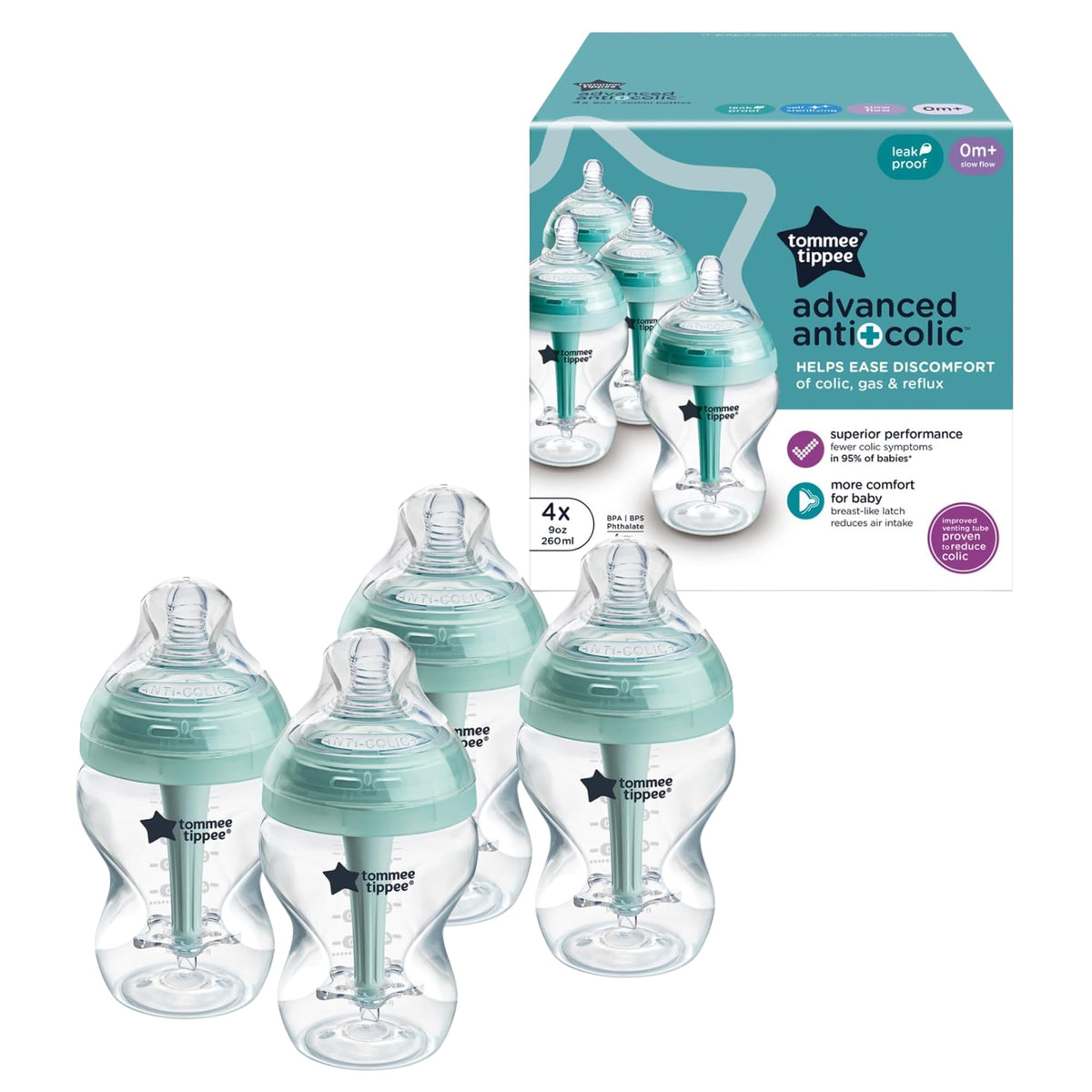 Tommee Tippee Advanced Anti-Colic Baby Bottles, Newborn 0m+, 9oz