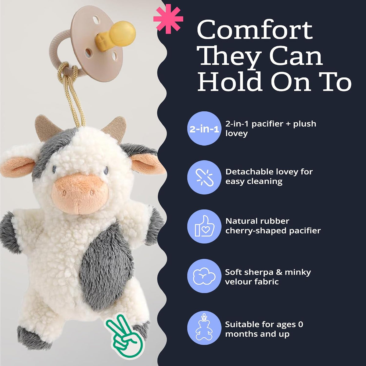 Itzy Ritzy Pacifier & Lovey Set - Natural Rubber Pacifier with Plush Cow