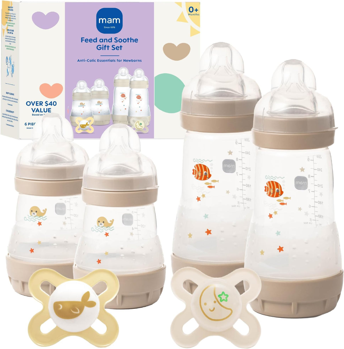 MAM Easy Start Anti-Colic+ Baby Bottle & Pacifier Starter Set 0+Months 6 Pk