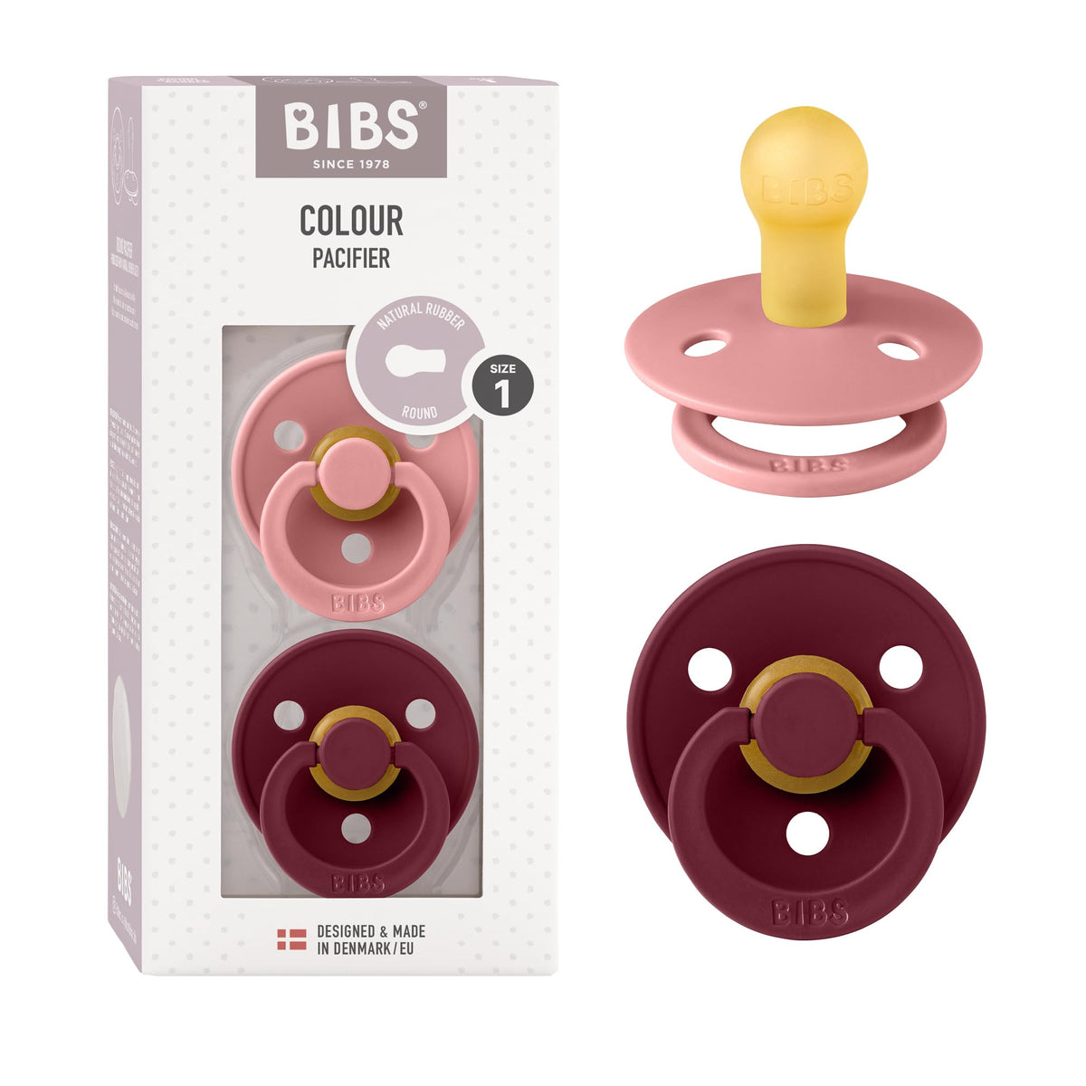 BIBS Pacifiers Colour Collection | Natural Rubber Baby Pacifier | Round Nipple | Set of 2 BPA-Free Soothers | Made in Denmark | 0+ Months (Pack of 2) | Sage/Ivory