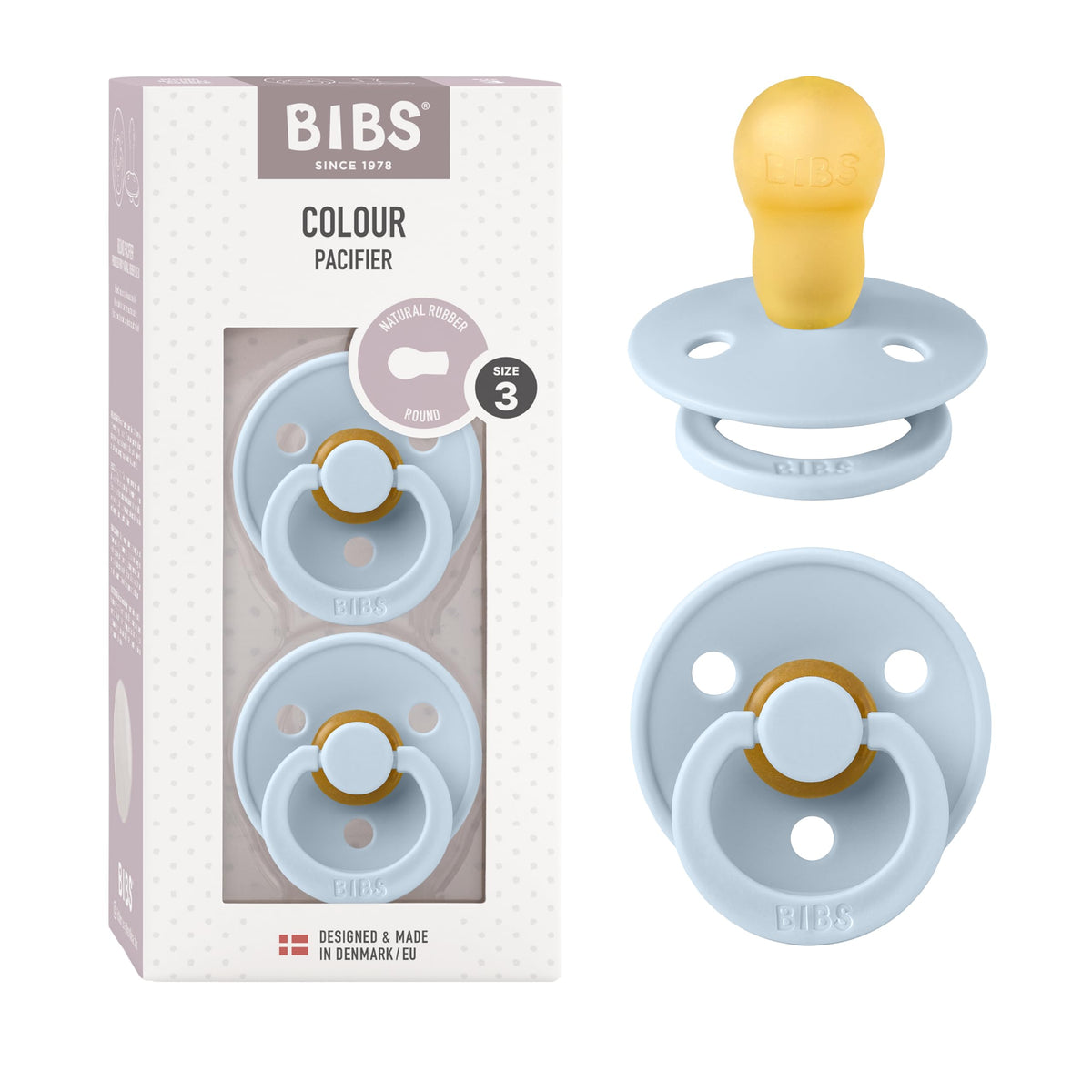 BIBS Pacifiers Colour Collection | Natural Rubber Baby Pacifier | Set of 2 BPA-Free Soothers | Made in Denmark | 0+ Months (Pack of 2) | Blush/Ivory