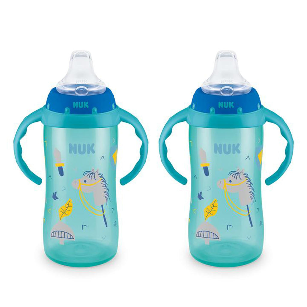 NUK First Choice Large Learner Cup 2.0, 10 oz. Sippy Cup with Handles, Spill Proof, Leak Proof Soft Straw Cup, 2-Pack