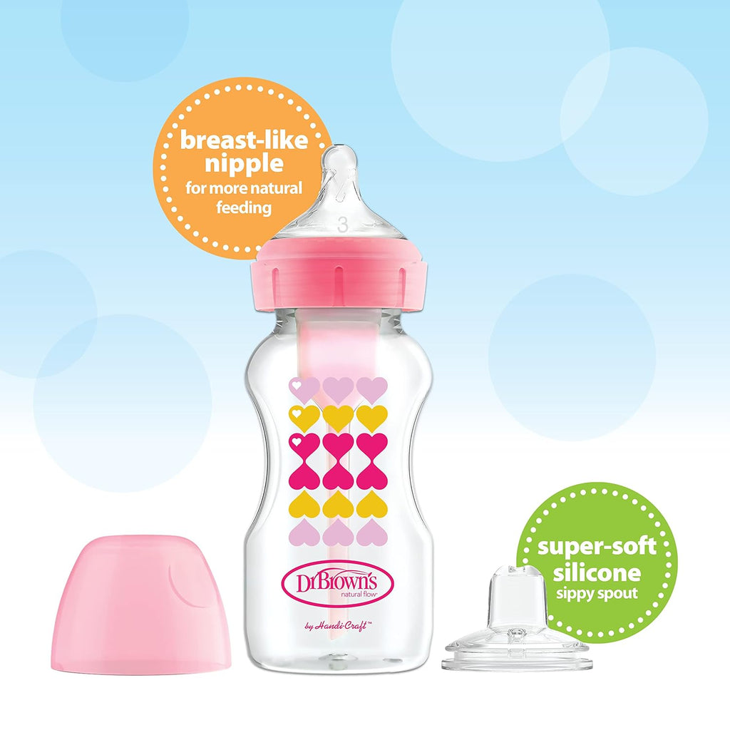Dr. Brown's Wide-Neck Sippy Bottle Starter Kit, Pink, 6m+, 2-Pack
