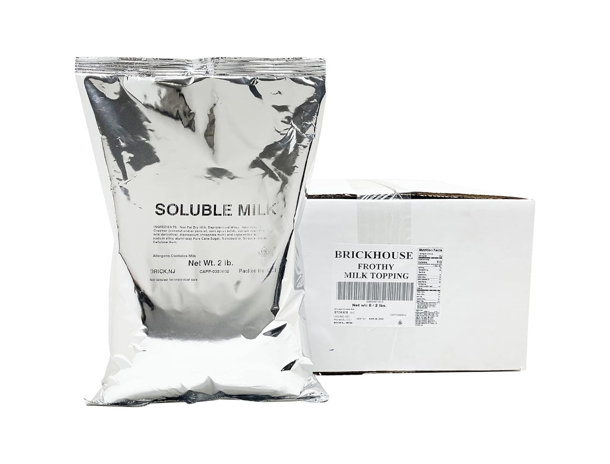 Brickhouse Frothy Milk Topping Mix – Soluble Milk Powder for Cappuccino, Latte & Hot Beverages, 6/2lb Bags