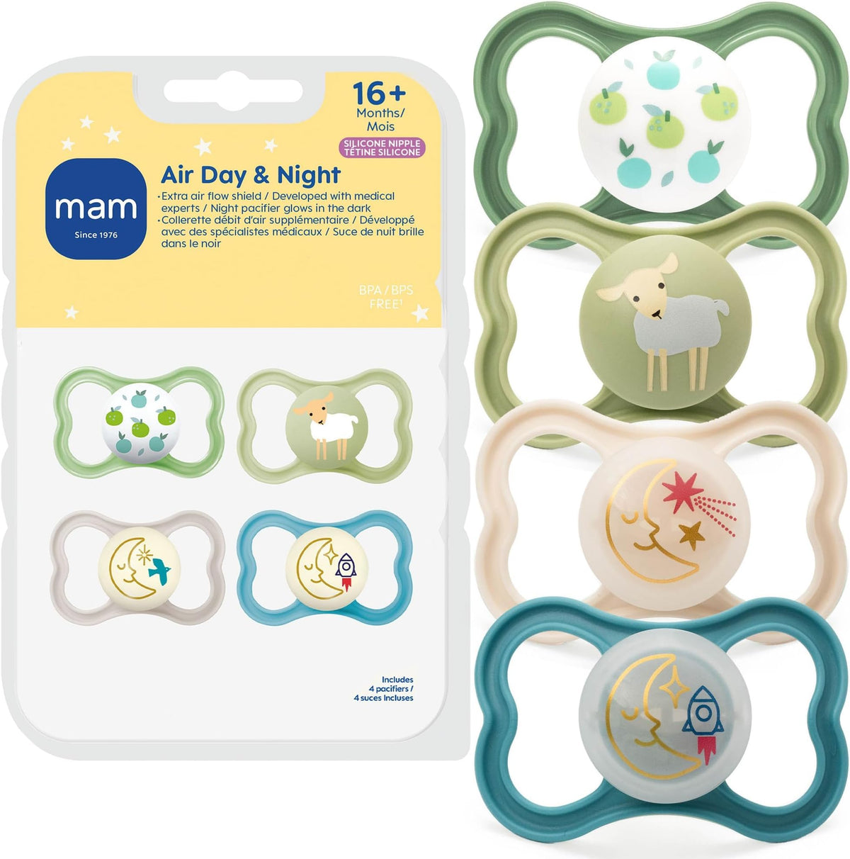 MAM Air Pacifier 16+ Months, Extra Air Flow for Sensitive Skin, 4 Pack