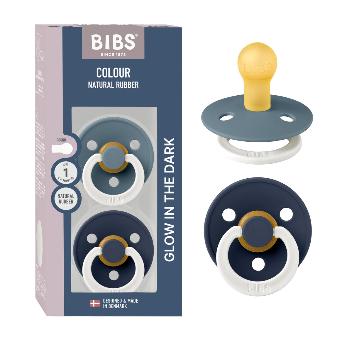 BIBS Pacifiers Colour Collection | Natural Rubber Baby Pacifier | Set of 2 BPA-Free Soothers | Made in Denmark | 0+ Months (Pack of 2) | Blush/Ivory