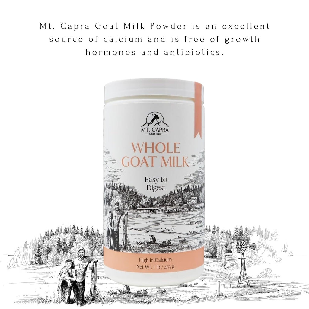 Mt. Capra Whole Goat Milk | from Non-GMO, Grass-Fed Goats, Creamy, Great Tasting, Easy to Digest, A2 Milk | 16 Servings - 1 Pound