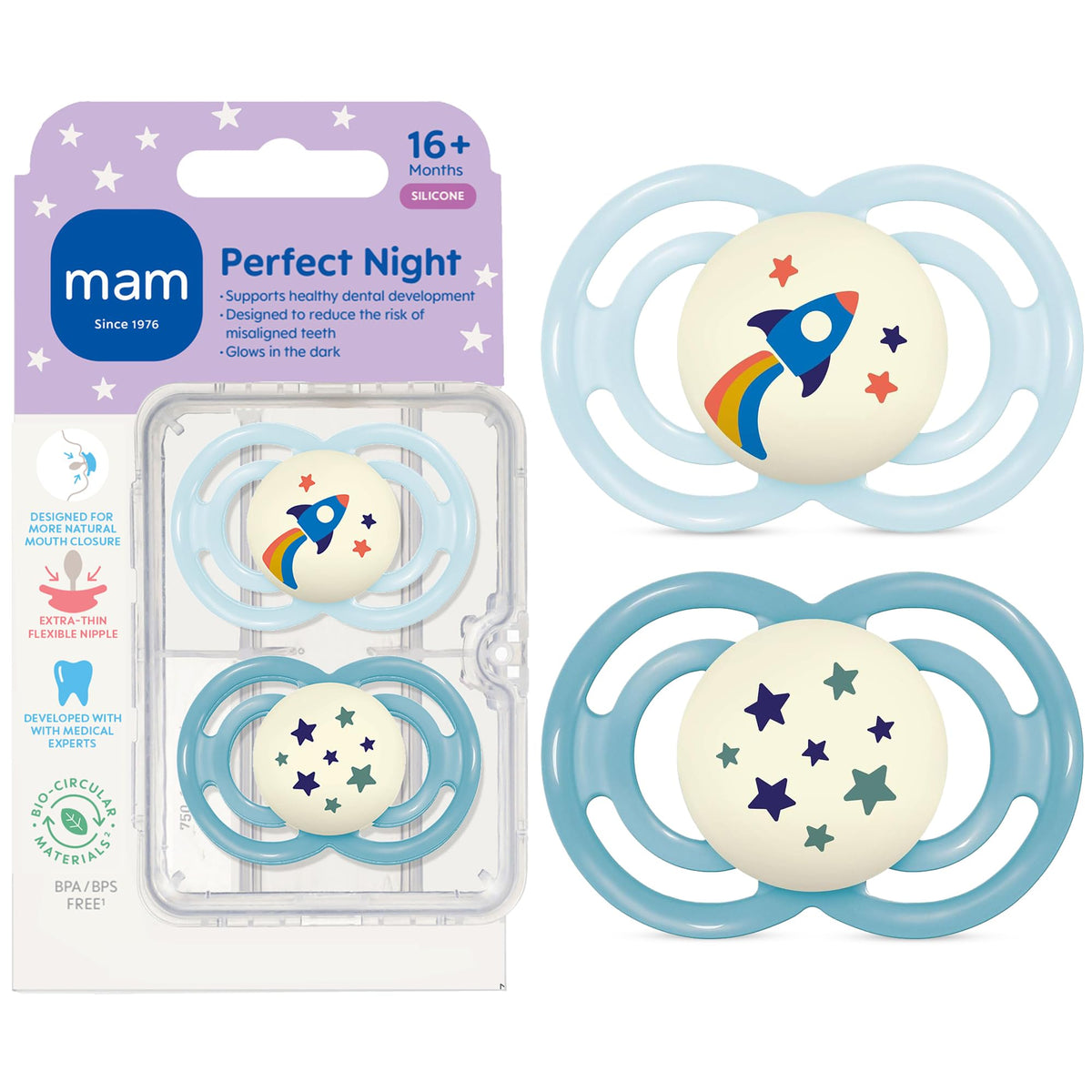 MAM Perfect Baby Premium Pacifier 16+ Months, Extra Thin Nipple, 2 Pack
