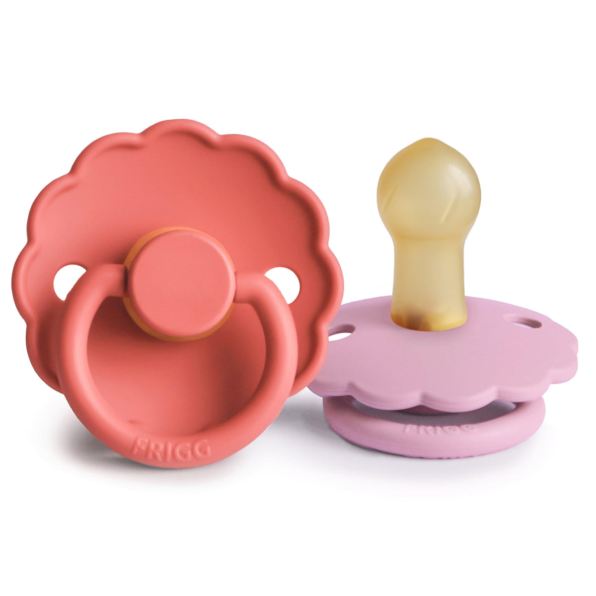 FRIGG Daisy Night Natural Rubber Baby Pacifier | Made in Denmark | BPA-Free (Blush/Cream, 6-18 Months) 2-Pack