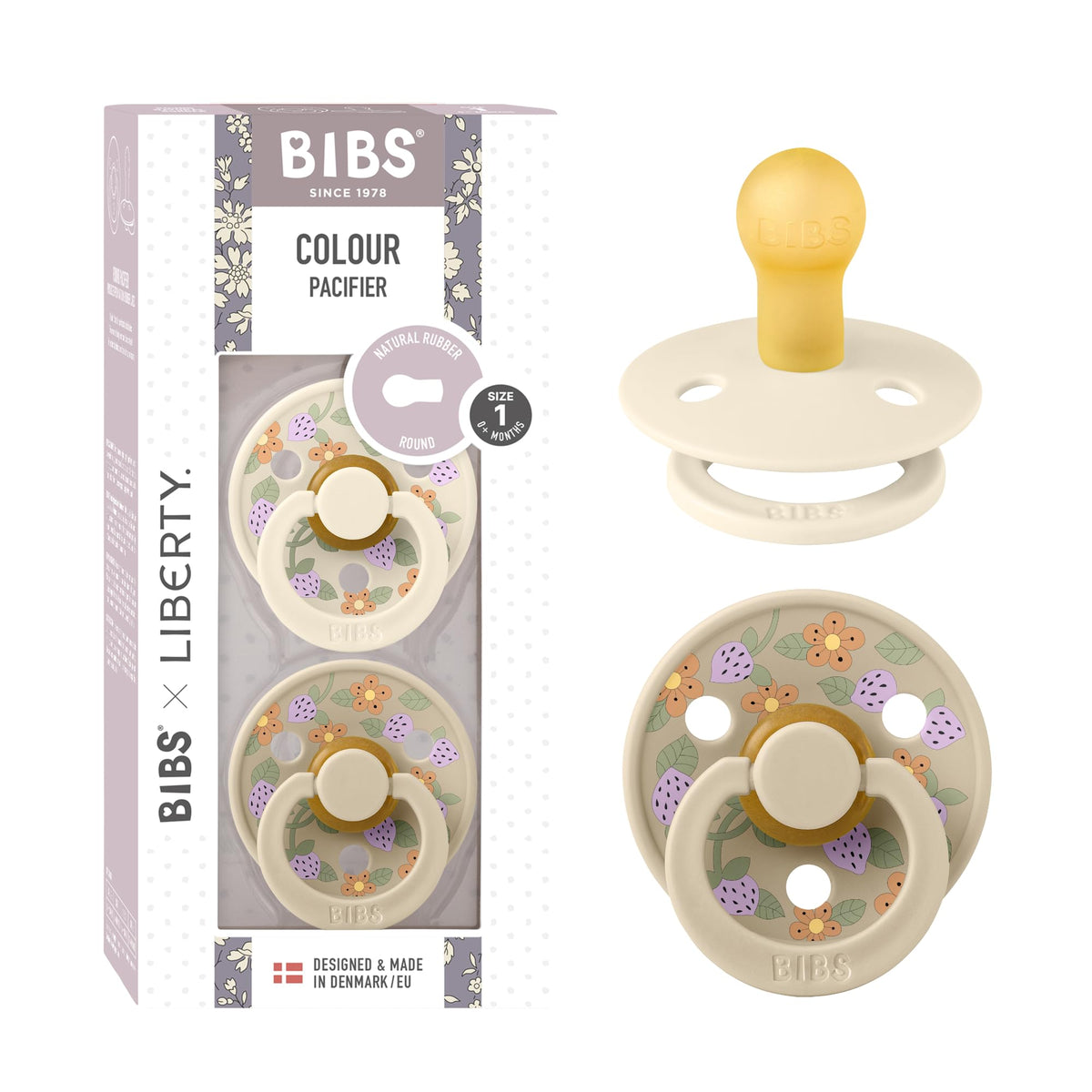 BIBS x Liberty Colour Pacifier, 0-6 Months, 2-Pack, Round, Capel Dusty Blue