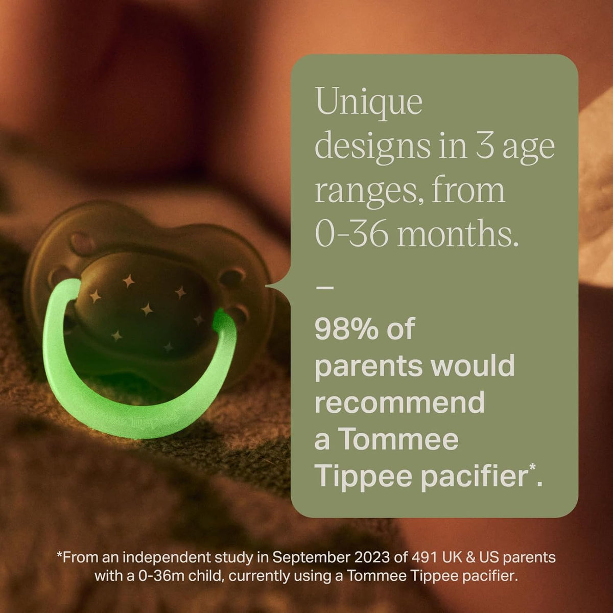 Tommee Tippee Night Time Pacifier, Glow in the Dark, 0-6m, Pack of 4