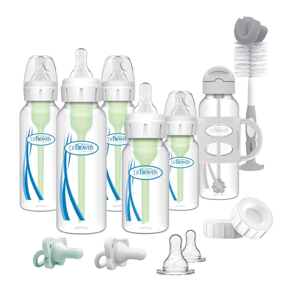 Dr. Brown's Anti-Colic Options+ Narrow and Sippy Straw Bottle Gift Set, 0m+