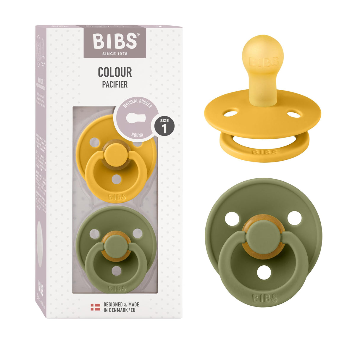 BIBS Pacifiers Colour Collection | Natural Rubber Baby Pacifier | Set of 2 BPA-Free Soothers | Made in Denmark | 0+ Months (Pack of 2) | Blush/Ivory