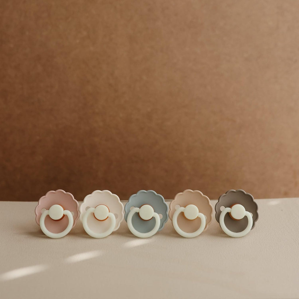 FRIGG Daisy Night Natural Rubber Baby Pacifier | Made in Denmark | BPA-Free (Blush/Cream, 6-18 Months) 2-Pack